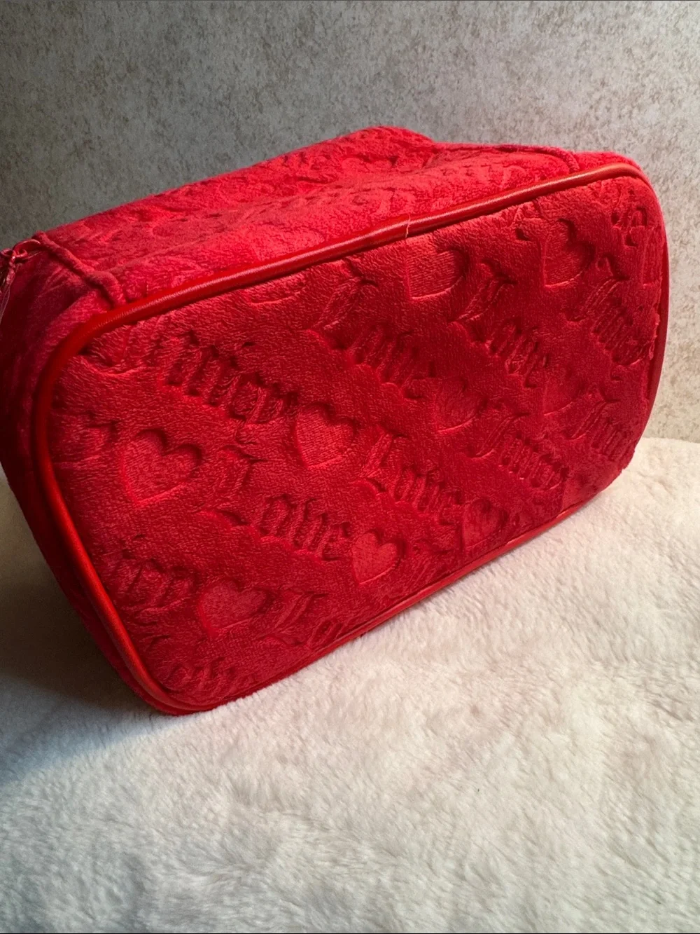 Juicy Couture Bright Red Velvet Cosmetic Case with Top Handle